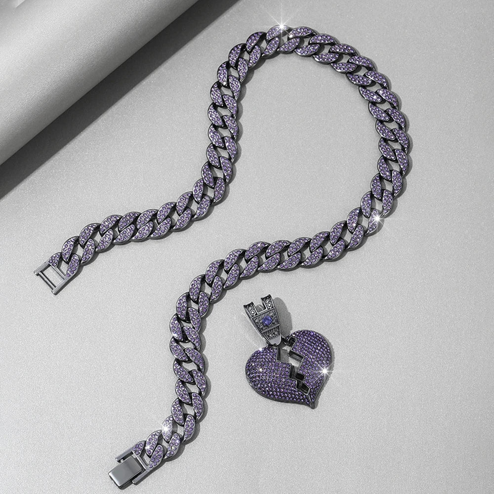 Love Pendant Necklace 16MM Cuban Chain Iced Out