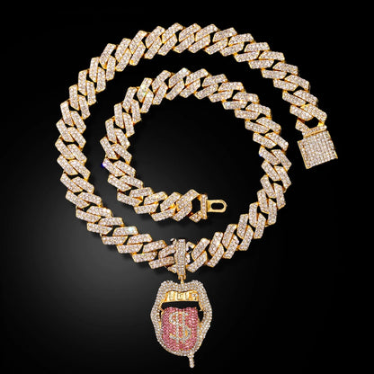 Dollar Tongue Necklace Cuban Chain Iced Out