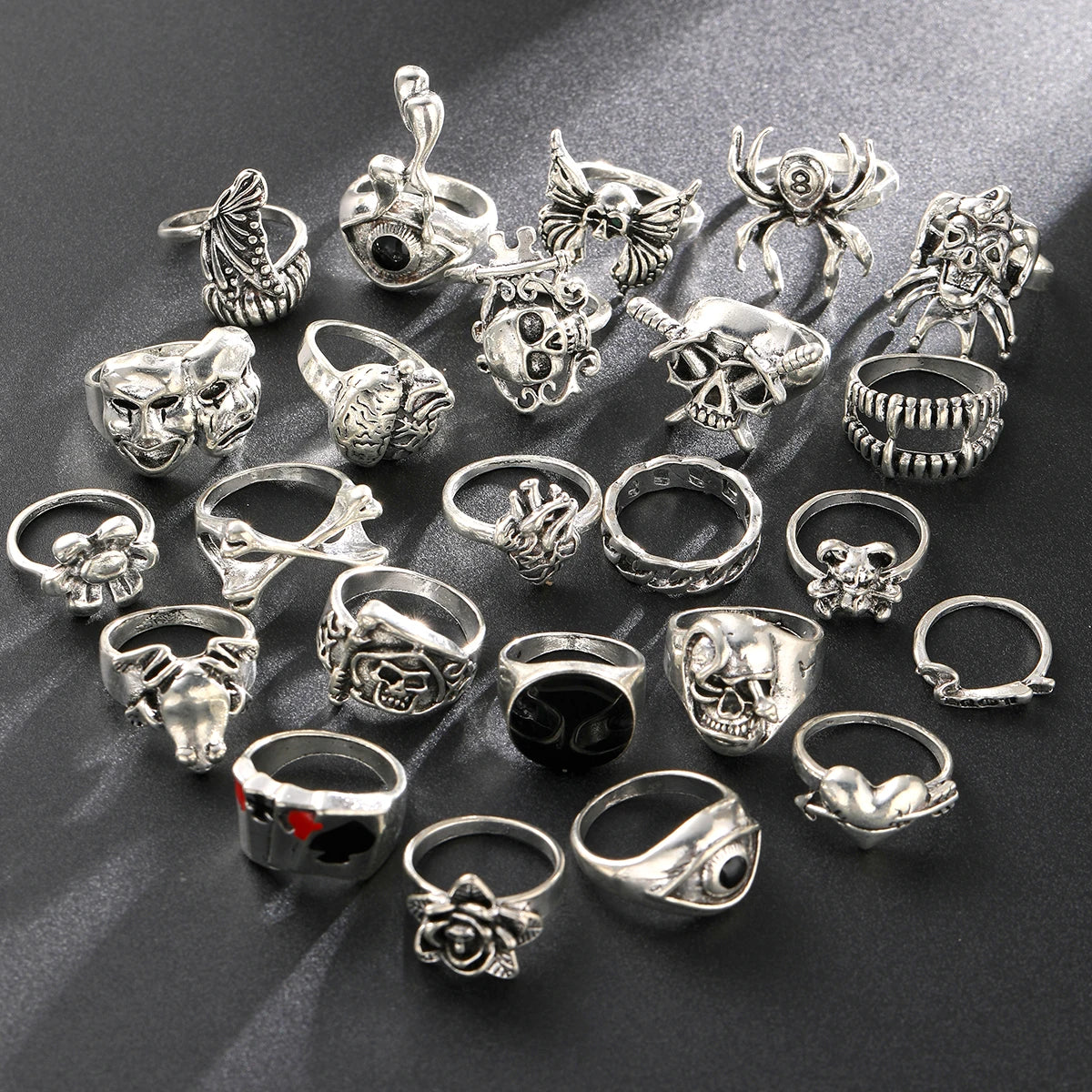 24 Pcs Gothic Skeleton Unisex Ring Set Accessories