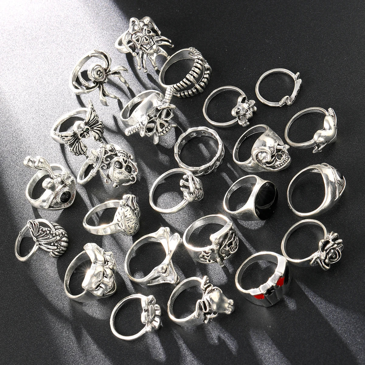 24 Pcs Gothic Skeleton Unisex Ring Set Accessories