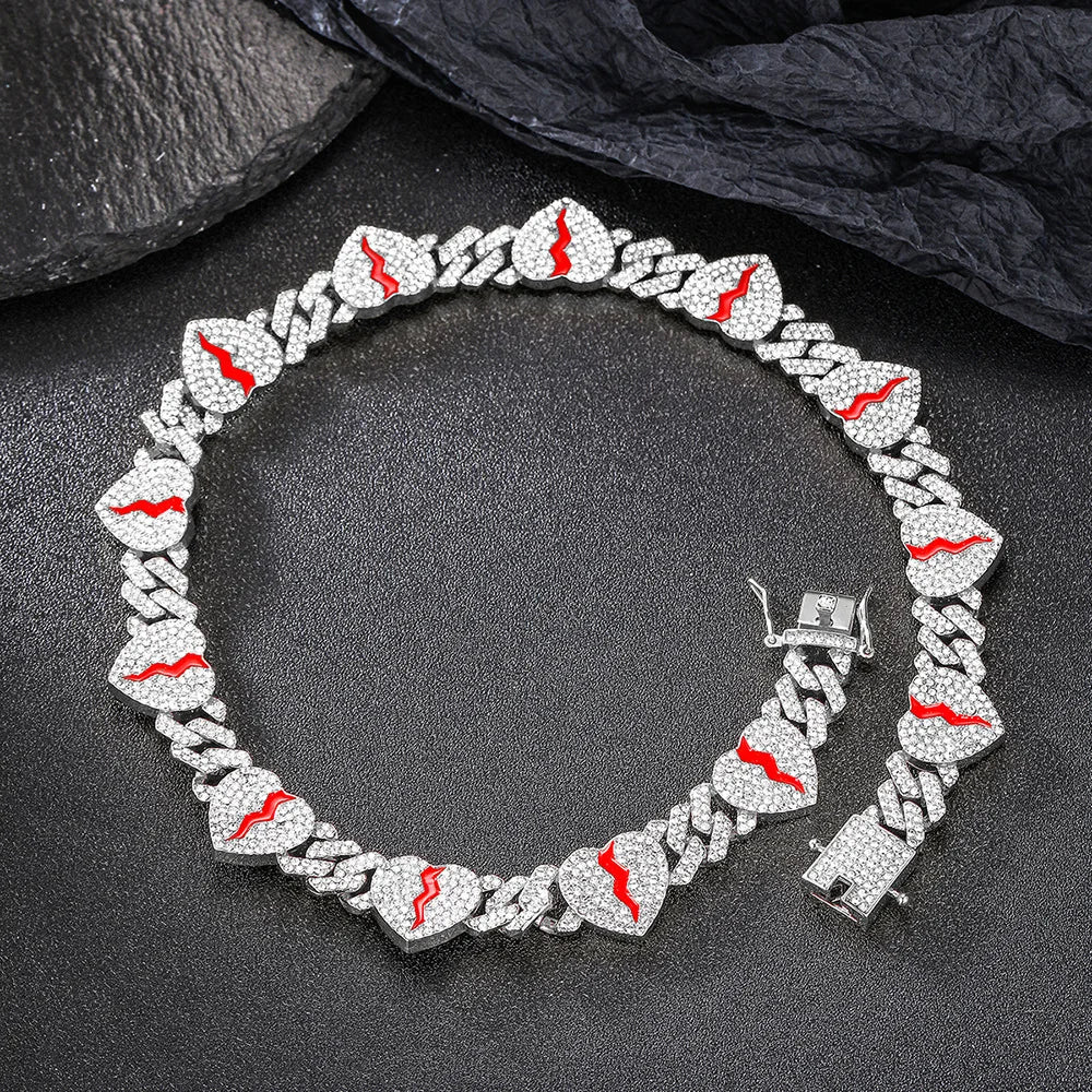 Iced Out Broken Love Bracelet And Necklace