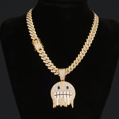 White Blue Cubic Pendants Necklaces Cuban Chain Iced Out