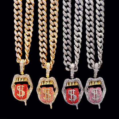 Dollar Tongue Necklace Cuban Chain Iced Out