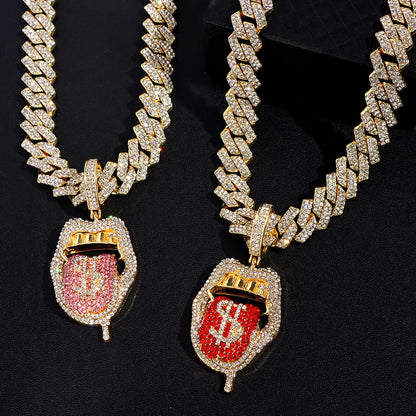 Dollar Tongue Necklace Cuban Chain Iced Out