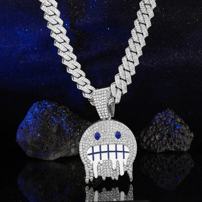 White Blue Cubic Pendants Necklaces Cuban Chain Iced Out