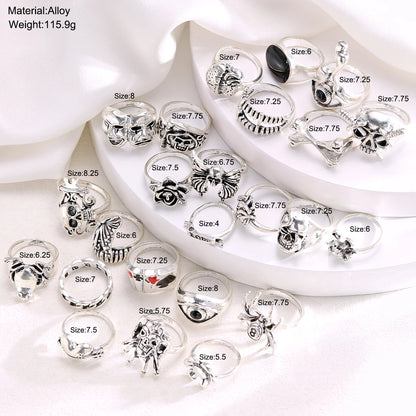 24 Pcs Gothic Skeleton Unisex Ring Set Accessories